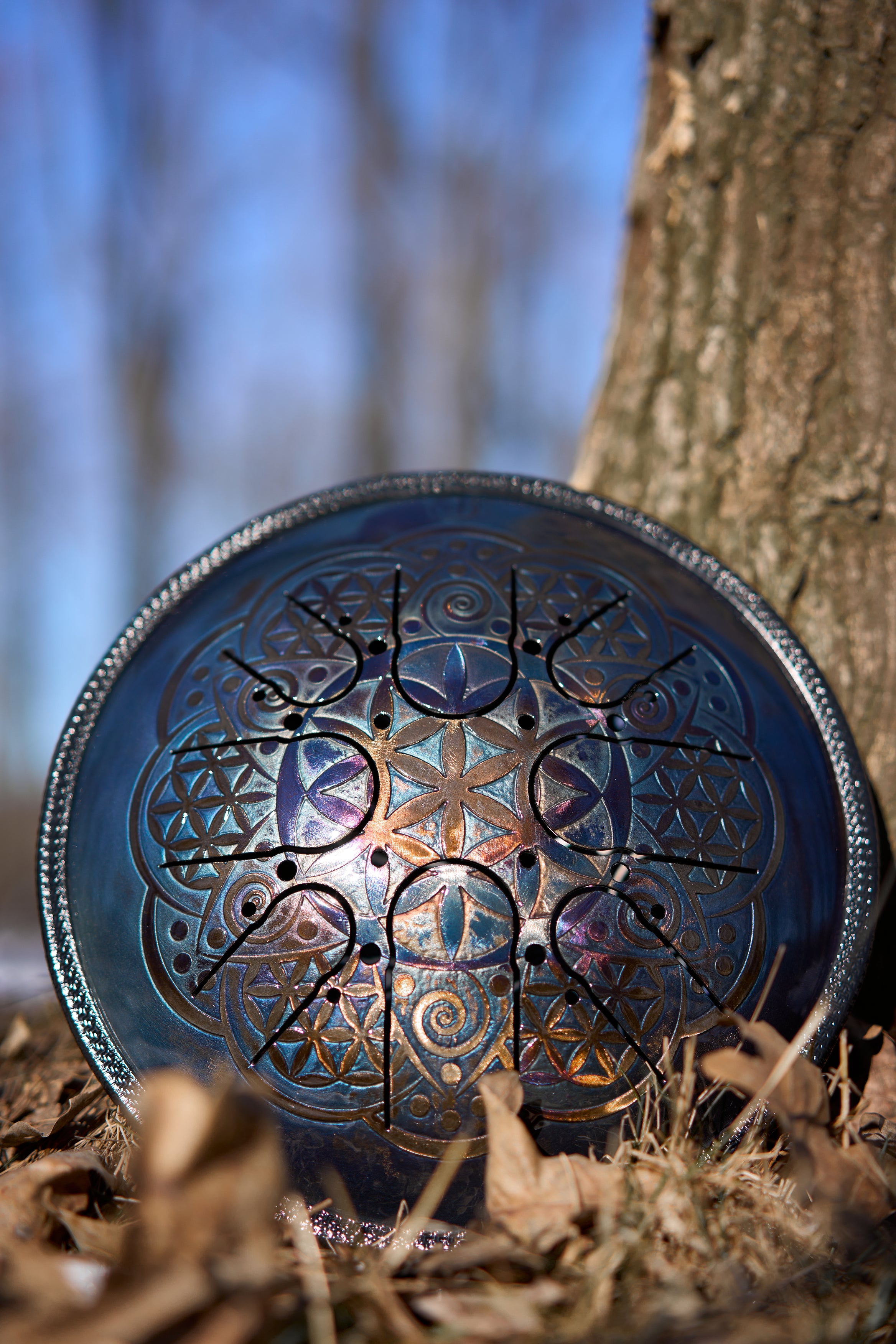 Flower of Life Steel tongue drum, Rainbow color, 10 inch