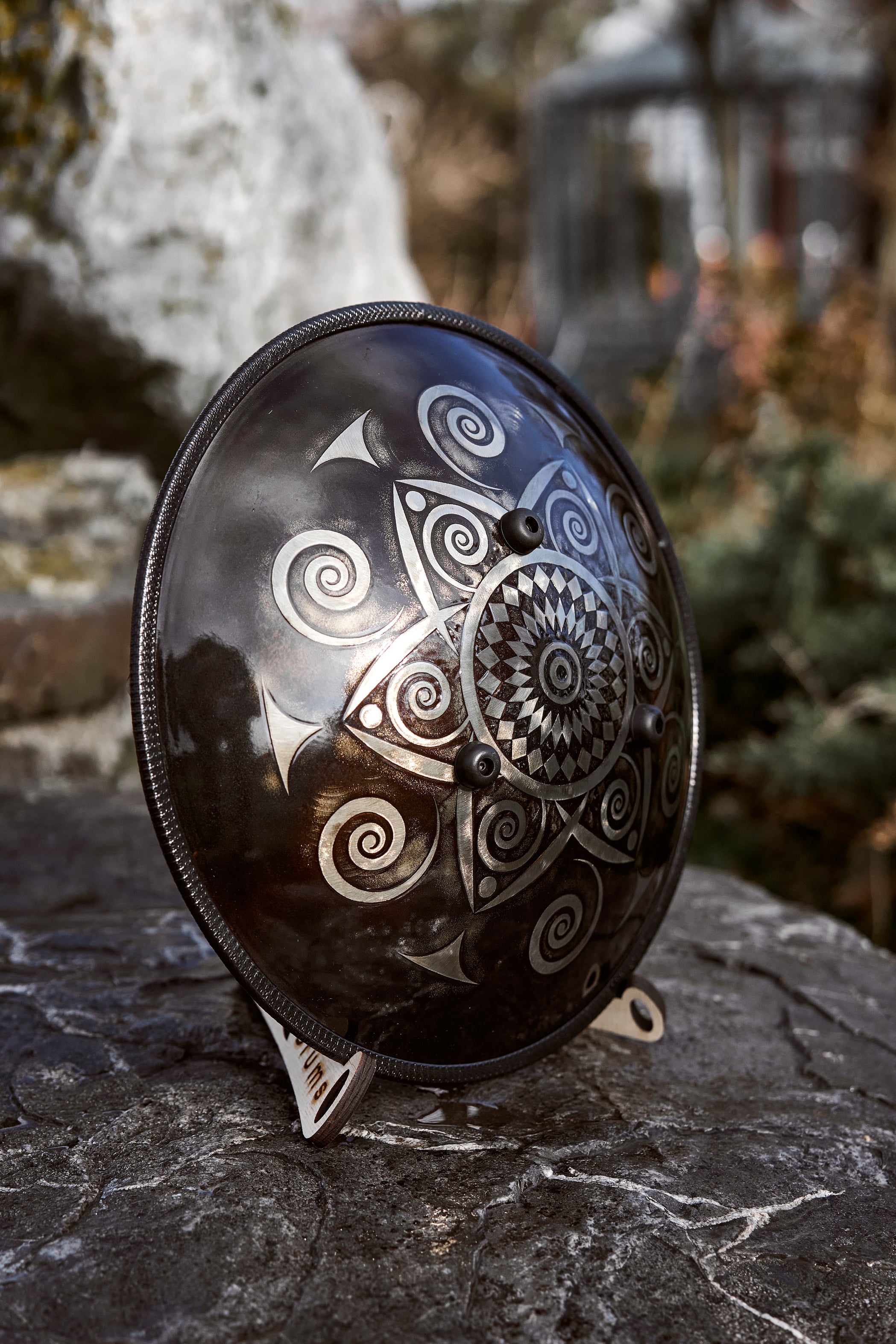 Steel tongue drum with engraving Flower of life in antique color