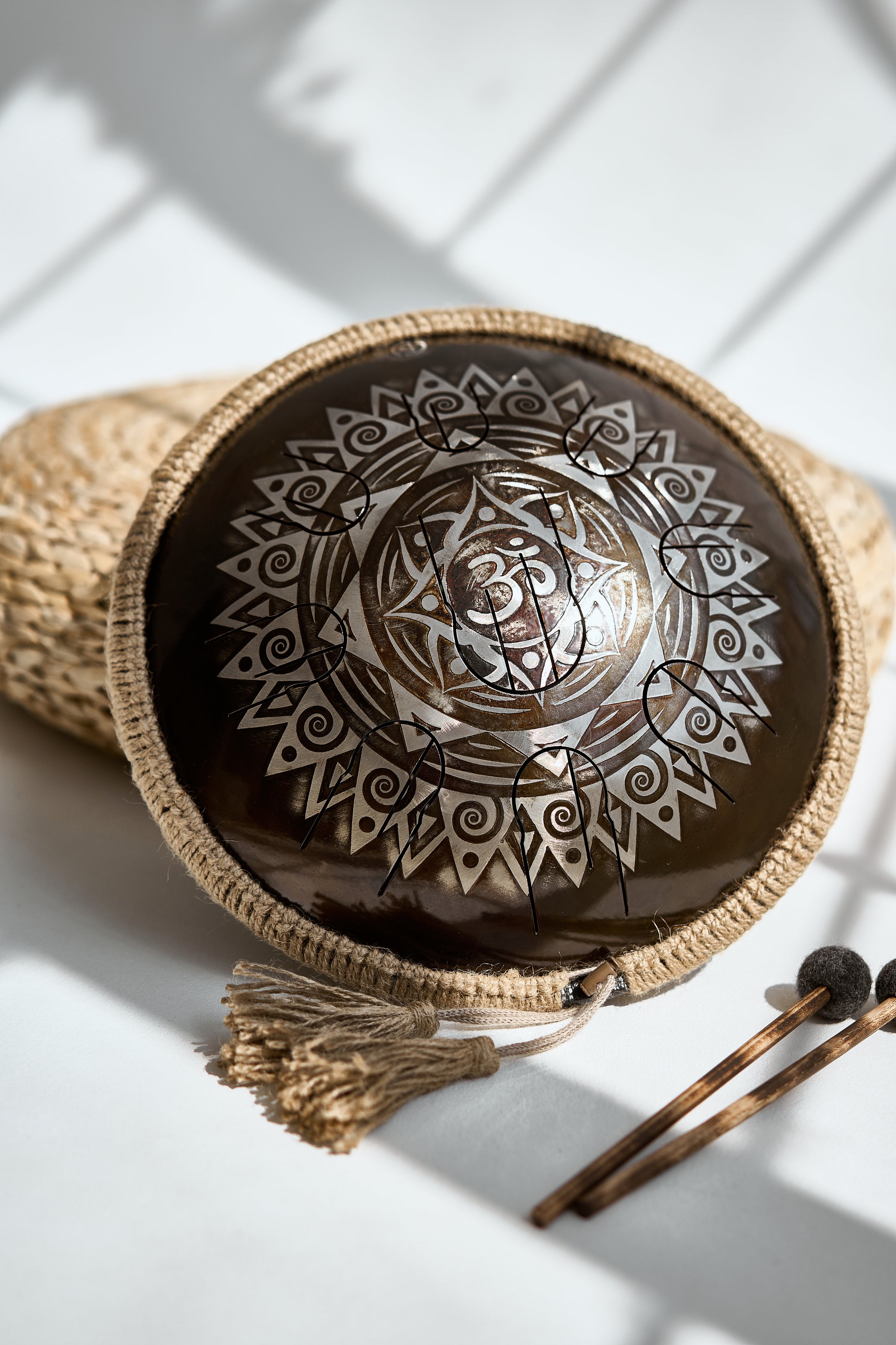 Mandala engraved steel tongue drum