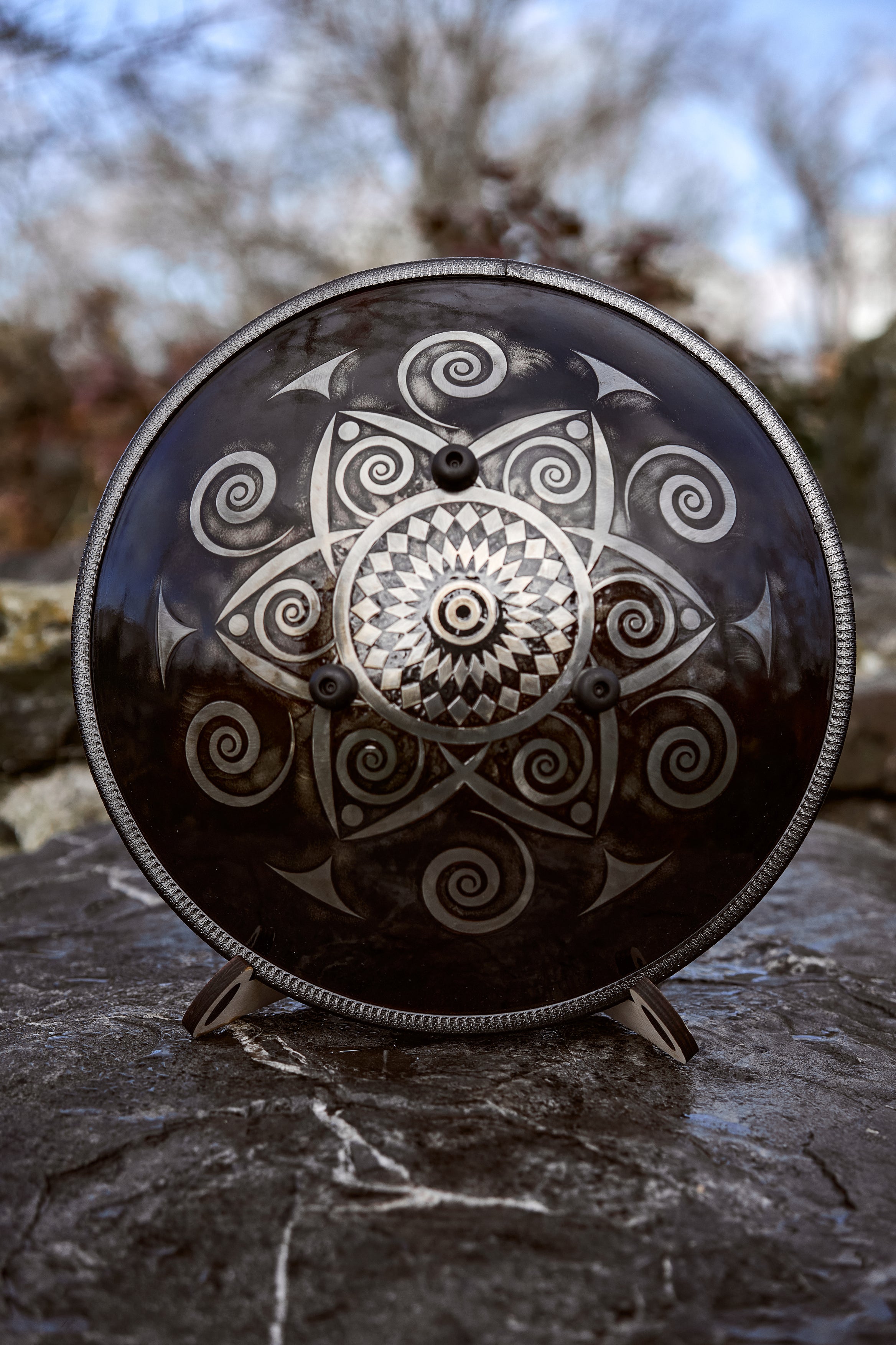 Steel tongue drum with engraving Flower of life in antique color