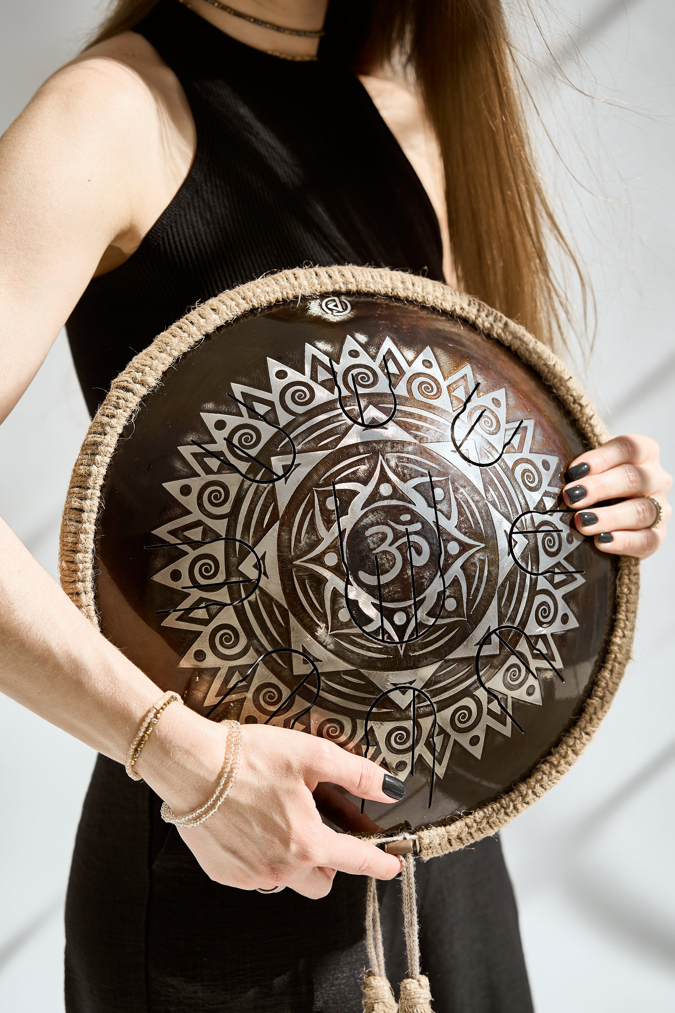 Mandala engraved steel tongue drum